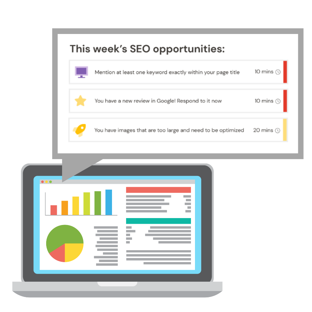Laptop showing SEO Actions for next week.