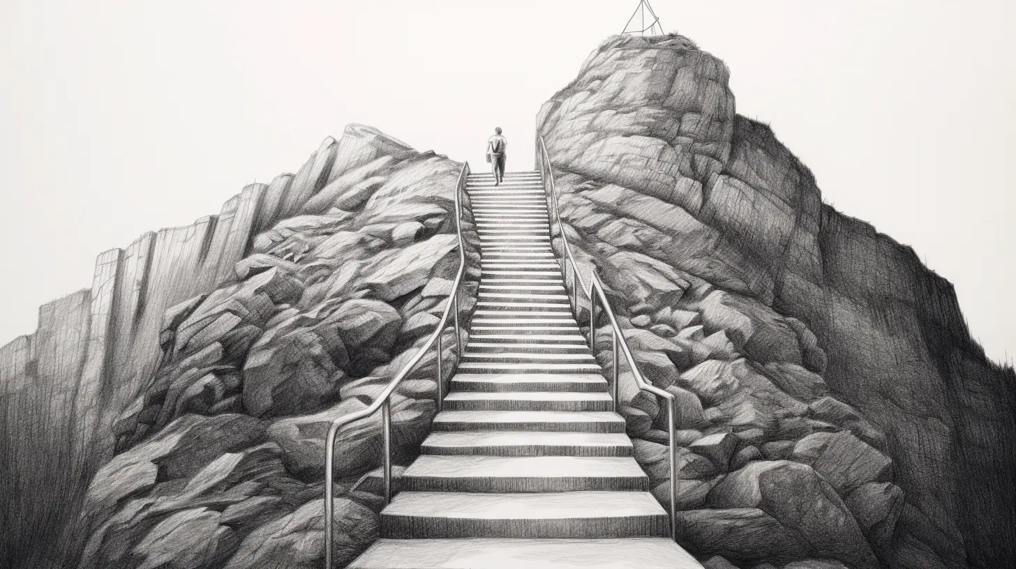 Path to Success - climbing stairs to the top of the web design mountain drawing